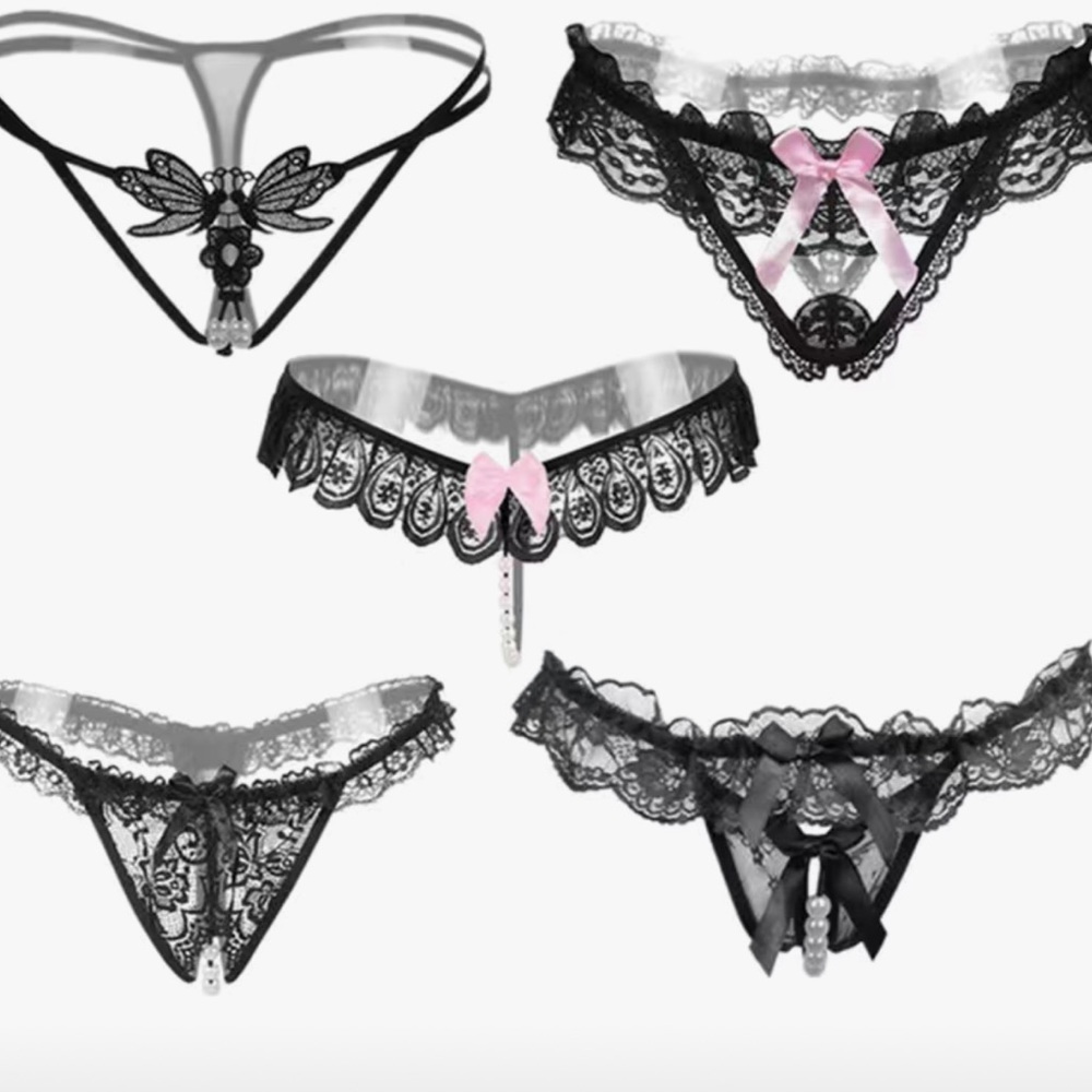 Brand New-Five pairs of sexy crotchless Pearl lace